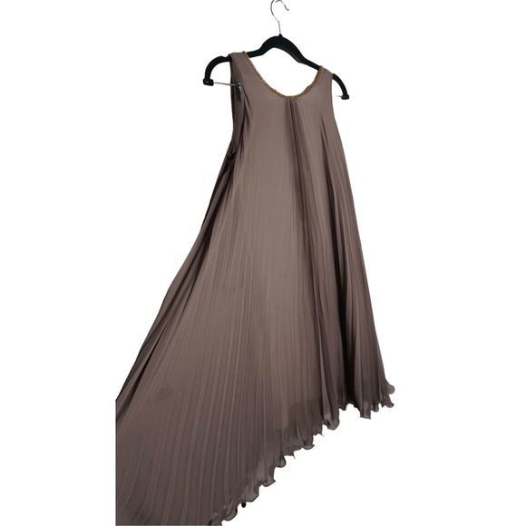 3.1 Phillip Lim Women's Silk Beaded Tan Sz 2 Draped Pleated Swing Cocktail Dress - Picture 7 of 8